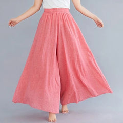 Baggy Cotton Linen Culotte Pants Casual Wide Leg Pantalones