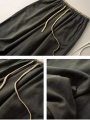 Summer Retro Cotton Linen Loose Harem Pants Elastic Drawstring Waist
