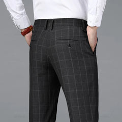 Plaid Stretch Men Business Fashion Casual Pants