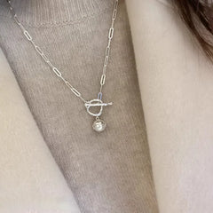 Trendy Fashion 925 Silver Pearl Simple Elegant Thin Chain Pendant Necklace