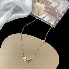 Stainless steel zircon opal butterfly pendant necklace