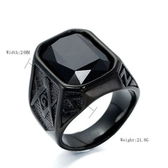 Stainless Steel Black Stone Crystal Ring Finger Jewelry Vintage Style