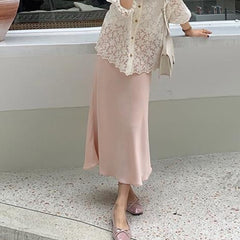 Fashion Vintage Solid High Waist Casual Maxi Skirts