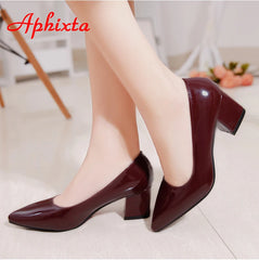 5cm Square Heels Patent Leather Red Pumps Shoes