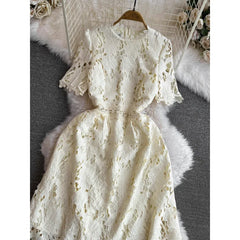 Flower Embroidery Evening Prom White Lace Dress