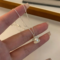 Trendy Fashion 925 Silver Pearl Simple Elegant Thin Chain Pendant Necklace