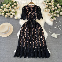 Flower Embroidery Evening Prom White Lace Dress