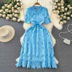 Flower Embroidery Evening Prom White Lace Dress