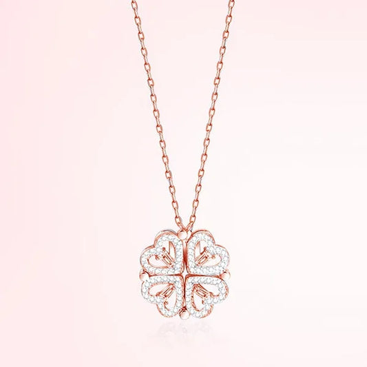 1pc Heart Shaped Four Leaf Clover Pendant Necklace Jewelry