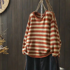 Fashion Casual Women Contrast Stripe Sweater Long Sleeve Basic