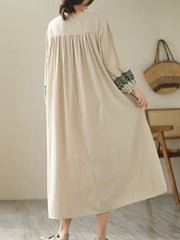 Cotton Long Vintage Style Embroidery Casual Dress