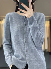 Fashion Women Cardigans Cashmere Sweater O-neck Long Sleeve Knitwear