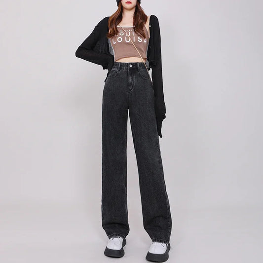 High Waisted Jeans Y2K Fashion Straight Leg Denim Pants