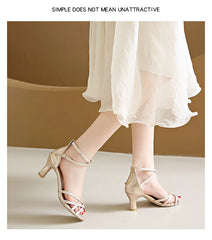 Solid Color 7cm Thin Heels Ankle Strap Sandals