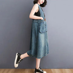 Fashion Denim Sundress Long Casual Oversized Denim Strap Dresses