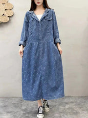 Fashion Casual Punk Denim Dresses Ladies Vintage Classic Loose Hooded