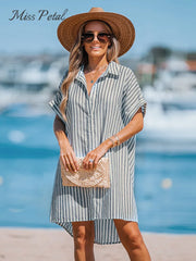 Striped Oversized Shirt Dress For Women Mini Dress