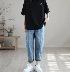 Streetwear Ripped Hole Harem Jeans Baggy Ankle-length Denim