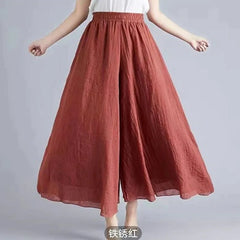 Baggy Cotton Linen Culotte Pants Casual Wide Leg Pantalones