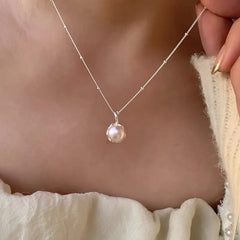 Trendy Fashion 925 Silver Pearl Simple Elegant Thin Chain Pendant Necklace