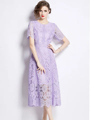 Vintage Lace Hollow Out Prom Short Sleeve Long Dress Clothing
