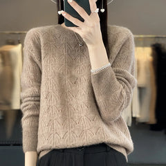 Women's Clothing Sweater Knitted Hollow Top O-Neck Pullover