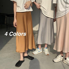 Fashion Vintage Solid High Waist Casual Maxi Skirts