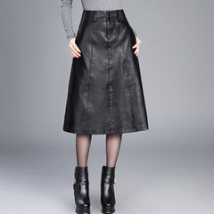 A-line PU Leather Skirt High Waist Chic Loose Casual Office
