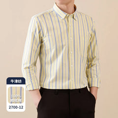 Men's Cotton Striped Checkered Long Sleeve Oxford Shirt