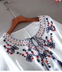 Fashion Floral Embroidery Batwing O-Neck Bohemian Casual Boho Blouse Clothing