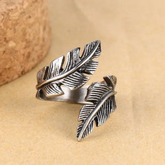 Vintage Feather Ring Men Jewelry Stainless Steel Biker Style