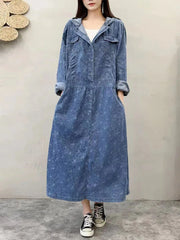 Fashion Casual Punk Denim Dresses Ladies Vintage Classic Loose Hooded