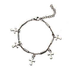 Double Chain Hollow Cross Pendant Stainless Steel Bracelet Fashion