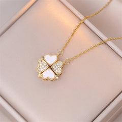 Fashion Retro Lucky Four Leaf Clover Necklace Gothic Love Heart Pendant