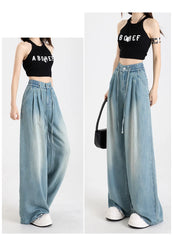 Lyocell Fabric Woman Jeans Loose Wide Leg Elastic Waist Pants Fashion