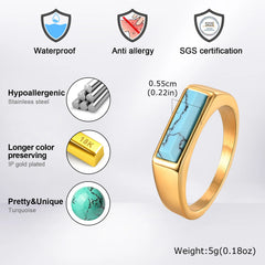 Stone Signet Ring Unisex Gold Plated Stainless Steel Finger Band