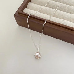 Trendy Fashion 925 Silver Pearl Simple Elegant Thin Chain Pendant Necklace
