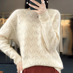 Women's Clothing Sweater Knitted Hollow Top O-Neck Pullover
