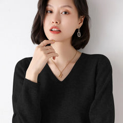 Pure Wool V-Neck Loose Pullover Sweater Basic Style All-Match Knitted