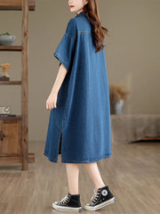 Denim Dress Loose Plus Size Short Sleeve POLO Neck Jeans