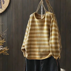 Fashion Casual Women Contrast Stripe Sweater Long Sleeve Basic