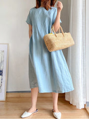 Elegant Casual Loose Short Sleeve Tops A-LINE Oversize Solid Midi Dresses