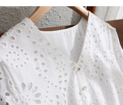 Women Hollow Embroidery White Elegant Party Dresses