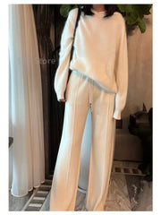 Women's Wool Wide-Leg Pants High Waist Trousers