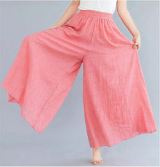 Baggy Cotton Linen Culotte Pants Casual Wide Leg Pantalones