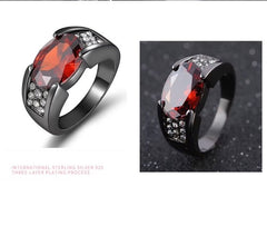 Men Gold Color Rings Ruby Carved Rings
