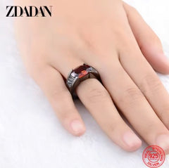 Men Gold Color Rings Ruby Carved Rings