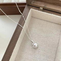 Trendy Fashion 925 Silver Pearl Simple Elegant Thin Chain Pendant Necklace