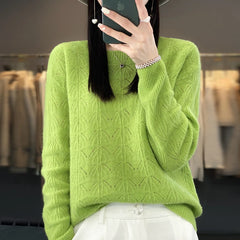 Women's Clothing Sweater Knitted Hollow Top O-Neck Pullover