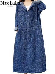 Fashion Casual Punk Denim Dresses Ladies Vintage Classic Loose Hooded